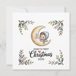 Cartão De Festividades O Primeiro Natal do Bebê 2025 Lua Vintage & Bebê