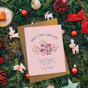 Cartão De Festividades O Primeiro Natal do Bebê Amigos da Floresta