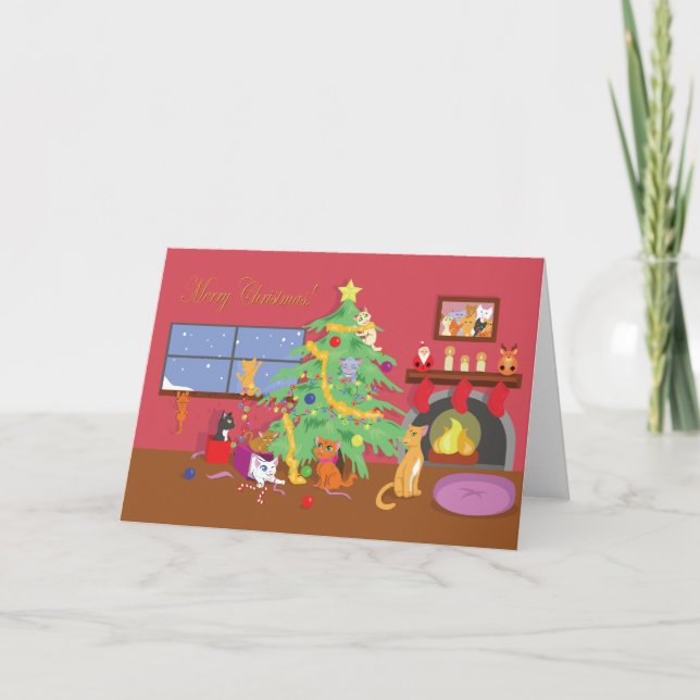 Cartão De Festividades O Primeiro Natal dos Gatinhos (Frente)