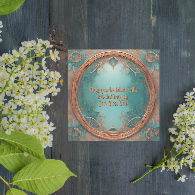 Cartão De Festividades O quadro de cobre delicado no fundo da turquesa (Criador carregado)