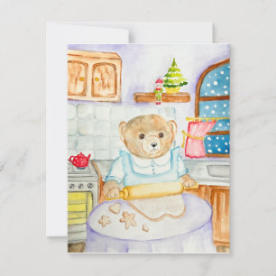 Cartão De Festividades O urso assa biscoito de gengibre