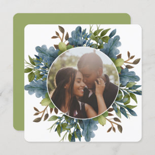 Cartão De Festividades O Verde Azul Personalizado do Natal Deixa a Photo