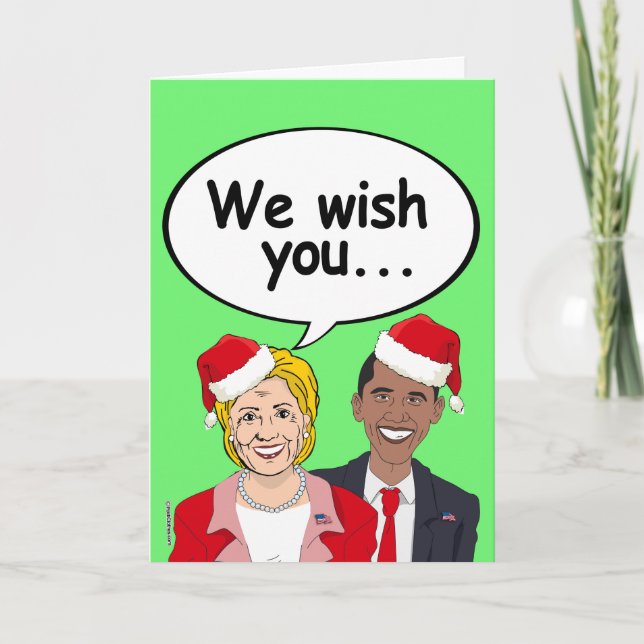 Cartão De Festividades Obama and Hillary wish you Ameri-Christmas (Frente)