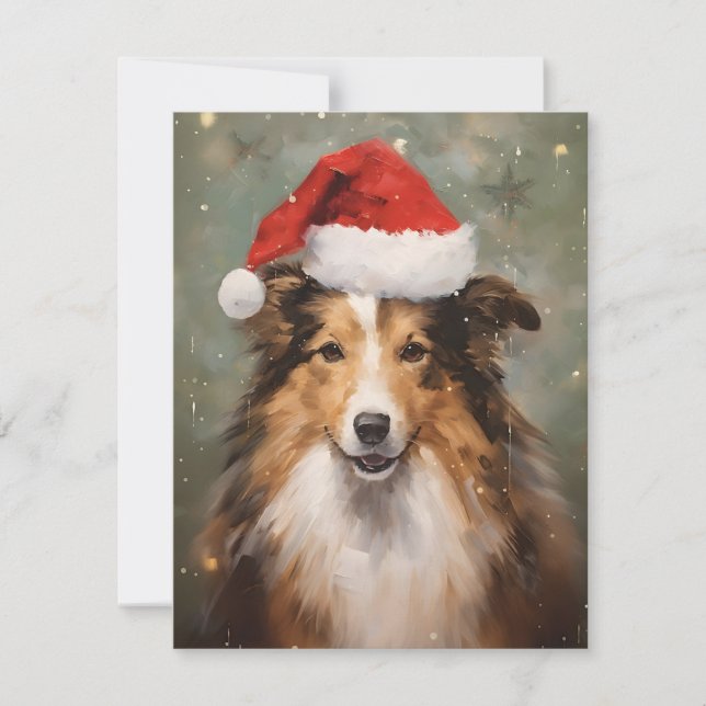 Cartão De Festividades objeto de arte de pincelada de Natal Collie (Frente)
