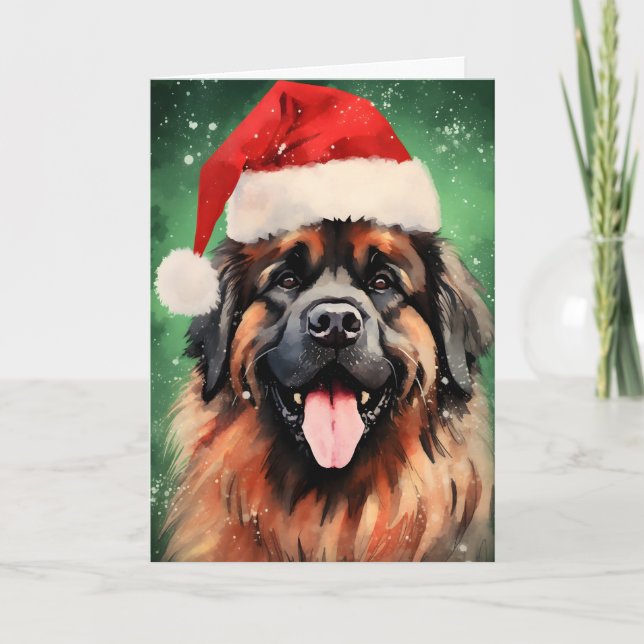 Cartão De Festividades objeto de arte de pincelada de Natal de Leonberger (Frente)