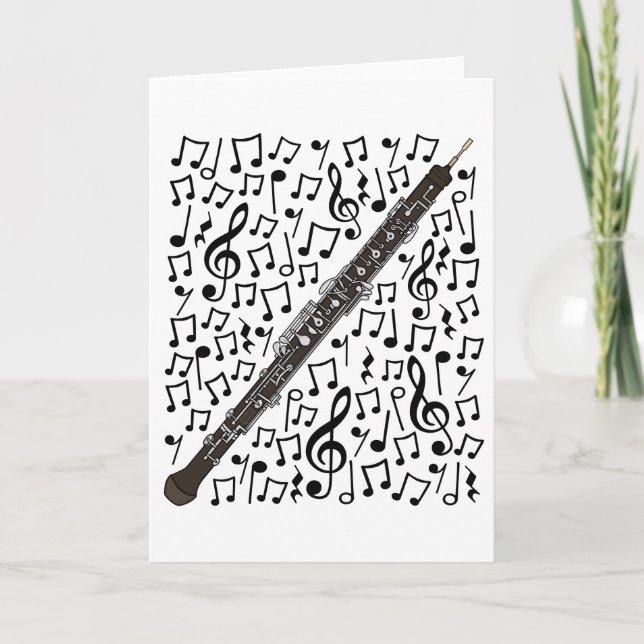 Cartão De Festividades Oboe Musical Notes Woodwind Music Professora (Frente)