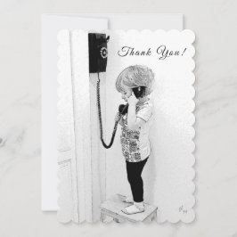 Cartão De Festividades Obrigado, Criança, Telefone Antigo, Arte B&W