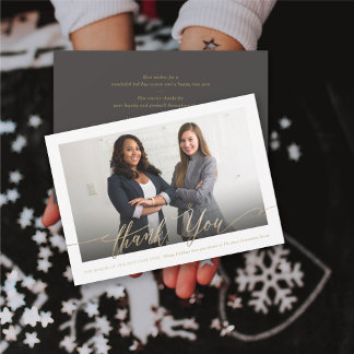 Cartão De Festividades Obrigado Dourado Script Photo Na moda Chic Busines