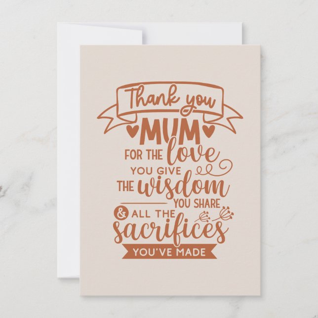 Cartão De Festividades Obrigado Mãe Pelo Amor Que Dás A Sabedoria Que (Frente)