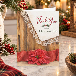 Cartão De Festividades Obrigado pelo Presente de Natal Poinsettia Vermelh