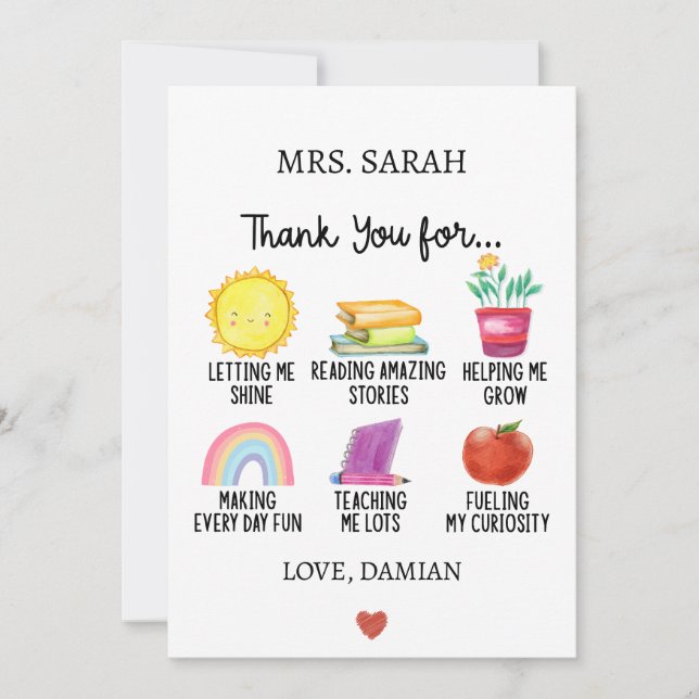 Cartão De Festividades Obrigado Professora Apreciação Presente de Estudan (Frente)