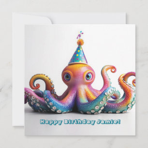 Cartão De Festividades Octopus do Partido - Design de Aniversário Bonito
