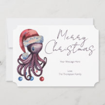 Octopus Natal Aquarela vestindo um chapéu de Papai