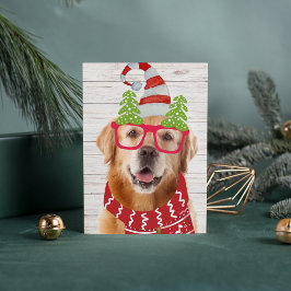 Cartão De Festividades Óculos de Natal do Golden Retriever Chapéu Cacheco