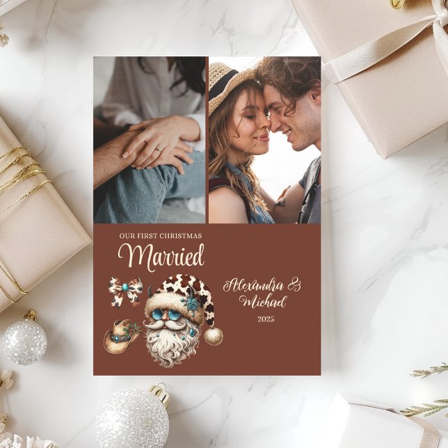 Cartão De Festividades Oeste Primeiro Natal Casado 2 Foto (Criador carregado)