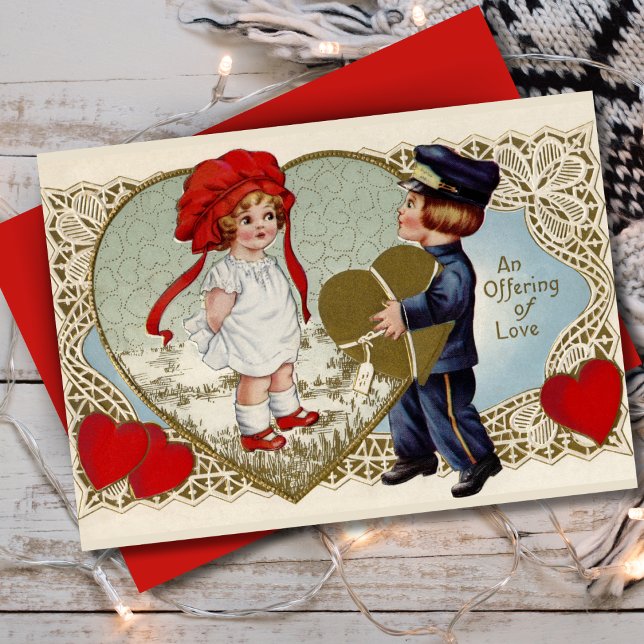 Cartão De Festividades Oferta de 1920 de Namorados personalizado de Vinta (1920s Offering of Love Vintage Custom Valentine Holiday Card. Add your name and a special message!)