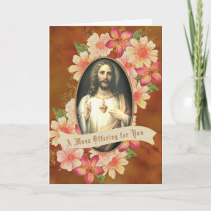 Cartão De Festividades Oferta de Missa Católica Floral Sagrado Coração de