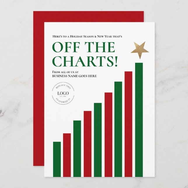 Cartão De Festividades Off the charts Happy New Year Green red Finance (Frente/Verso)