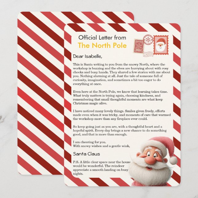 Cartão De Festividades Official Letter from the North Pole for Kids (Frente/Verso)