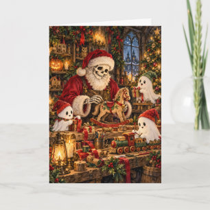 Cartão De Festividades Oficina de Papai Noel Esqueleto Fantasmas Elfos Cr