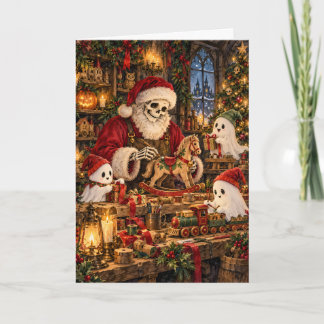 Cartão De Festividades Oficina de Papai Noel Esqueleto Fantasmas Elfos Cr
