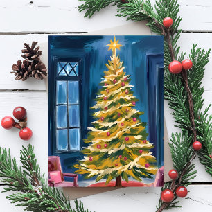 Cartão De Festividades Oh Árvore de Natal Aquarela Alegre