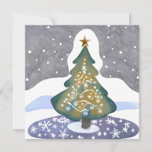 Cartão De Festividades Oh Árvore de Natal   Pintura de Inverno em Aquarel
