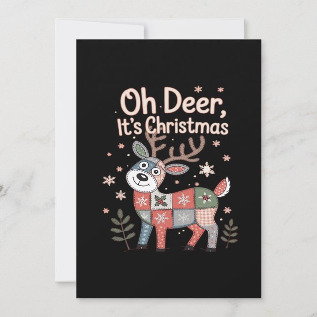 Cartão De Festividades Oh Deer Its Christmas Miniature Patchwork Squares (Frente)