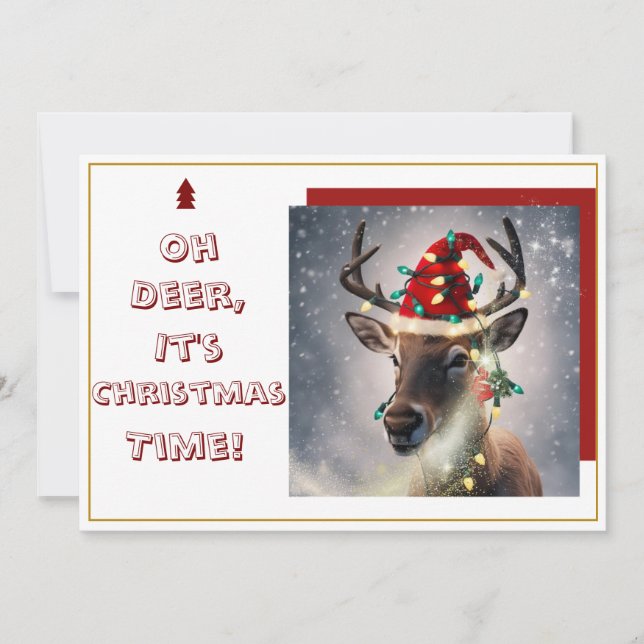 Cartão De Festividades Oh Deer, It's Christmas Time!" Holiday Card (Frente)