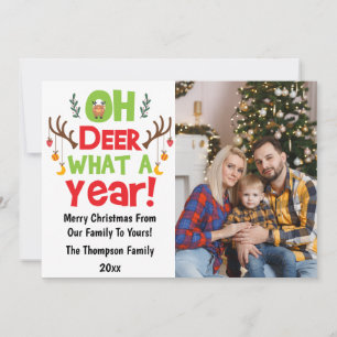 Cartão De Festividades Oh Deer Que Ano 2026 Foto de Família Natal