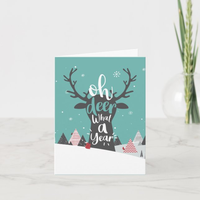 Cartão De Festividades Oh Deer Que Ano de Natal (Frente)