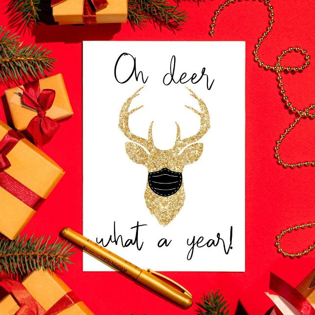 Cartão De Festividades Oh Deer, Que Ano! Feliz Natal (Criador carregado)