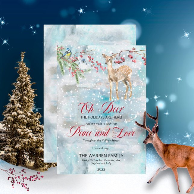 Cartão De Festividades Oh Deer Woodland Animais Winter Peace and Love (Criador carregado)