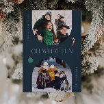 Cartão De Festividades Oh, Que Quadro Azul De Arco 3 Divertido Foto<br><div class="desc">Cartão com fotos timítico e mínimo de férias com dois quadros azuis de arco com texto que diz "oh que divertido." Há também uma ilustração de uma cana doce e um Enfeites de natal. Você pode adicionar um total de 3 fotos neste cartão na frente e atrás.</div>