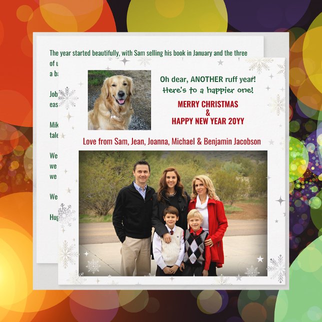 Cartão De Festividades Oh, querido ruff ano Engraçado Pet Dog Foto Xmas C (Funny Cute Pet Dog Oh Dear Another Ruff Year Merry Christmas Happy New Year 2 Photos Letter Modern)