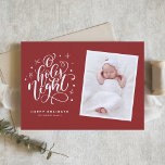 Cartão De Festividades Oh, Santa Noite Script Red Baby Foto Natal<br><div class="desc">Noite sagrada, as estrelas brilham intensamente... Enviar cartões de natal com este cartão com fotos de feriado personalizável. Ele apresenta a inscrição "Oh noite sagrada" com um padrão festivo de feriado. Personalize adicionando nomes, fotos e outros detalhes. Este cartão de férias também será perfeito como anúncio de natalidade de feriado....</div>