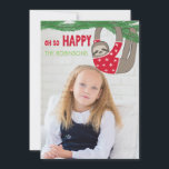 Cartão De Festividades Oh So Happy Christmas Sloth Photo Card<br><div class="desc">Oh So Happy Fun and Cute Christmas Sloth Photo Card is great way to send holiday wishes to your friends and family</div>