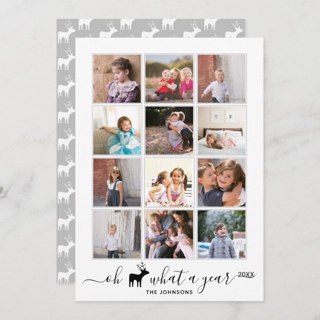 Cartão De Festividades Oh veado que ano de revisão doze colagens fotográf (Frente/Verso)