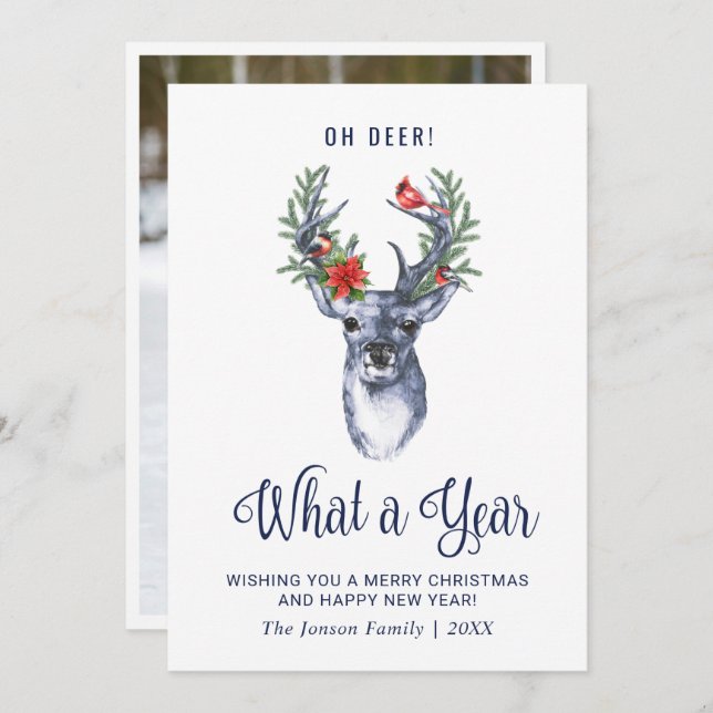 Cartão De Festividades Oh Veado Que Feliz Natal Saudação (Frente/Verso)