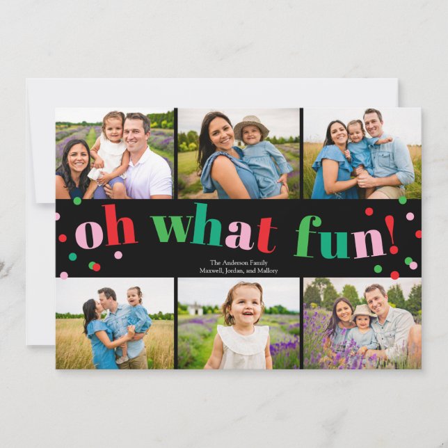 Cartão De Festividades Oh What Fun 6 Photo Collage Christmas Holiday Card (Frente)
