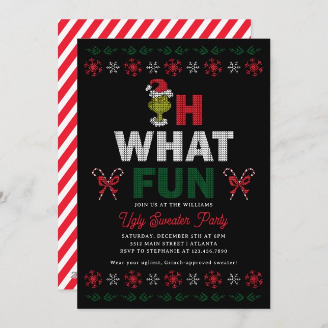 Cartão De Festividades Oh What Fun Grinch Ugly Sweater Holiday Party (Frente/Verso)