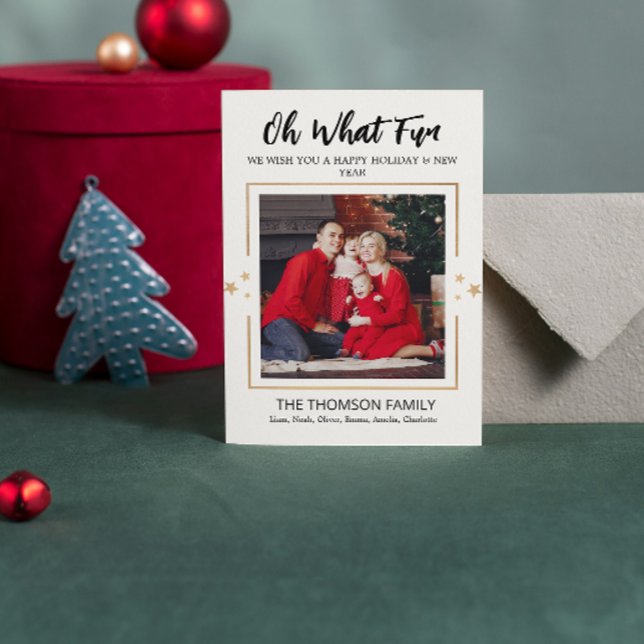 Cartão De Festividades Oh What Fun Modern Christmas (oh what fun christmas cards typography script modern holiday simple trendy humor gold stars photo )