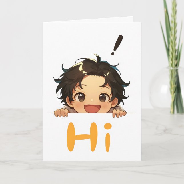 Cartão De Festividades Oi Anime Boy Chibi (Frente)