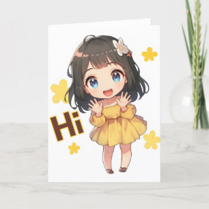 Cartão De Festividades Oi Card Anime Girl Chibi Yellow