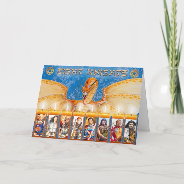 Cartão De Festividades Oito Cavaleiros de Hanukkah (Frente)