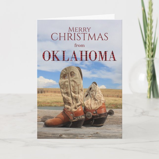 Cartão De Festividades Oklahoma Cowboy Boot Christmas Card (Frente)