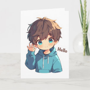 Cartão De Festividades Olá Anime Menino Fofo