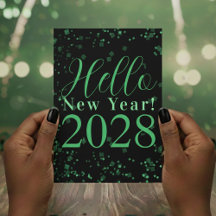 Olá Ano Novo! Feliz Ano Novo Verde Preto Brilho