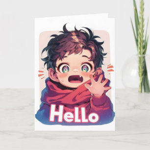 Cartão De Festividades Olá Chibi Kawaii Anime Boy