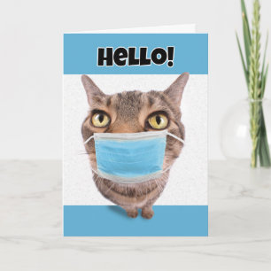 Cartão De Festividades Olá, pensando em você, Gato de Tabby, no Coronav